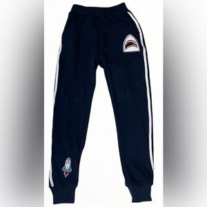 Lola + The Boys Varsity Patch Jogger shark patch and a rocket patch